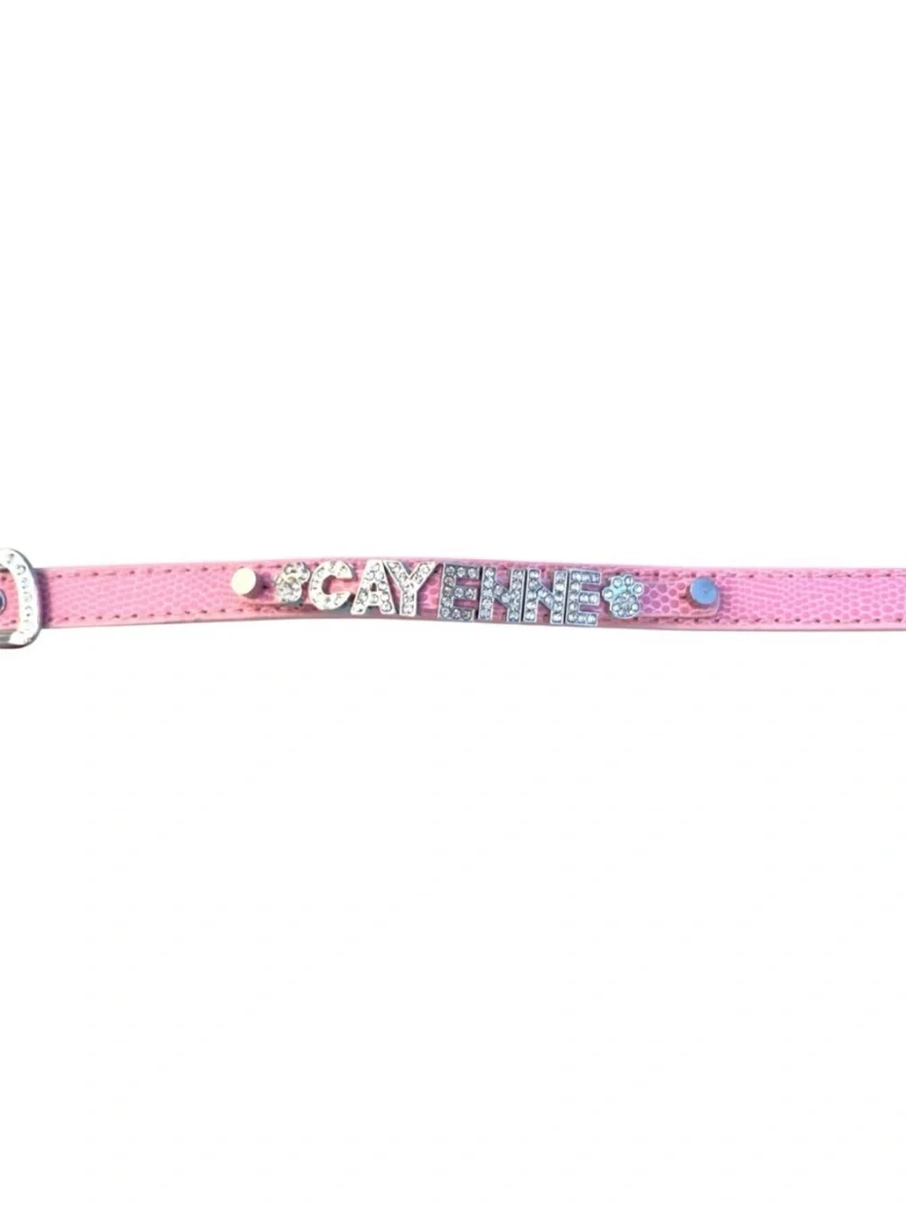 Personalized CAYENNE Pink Dog Collar with Rhinestone Letters and Buckle ~ Small